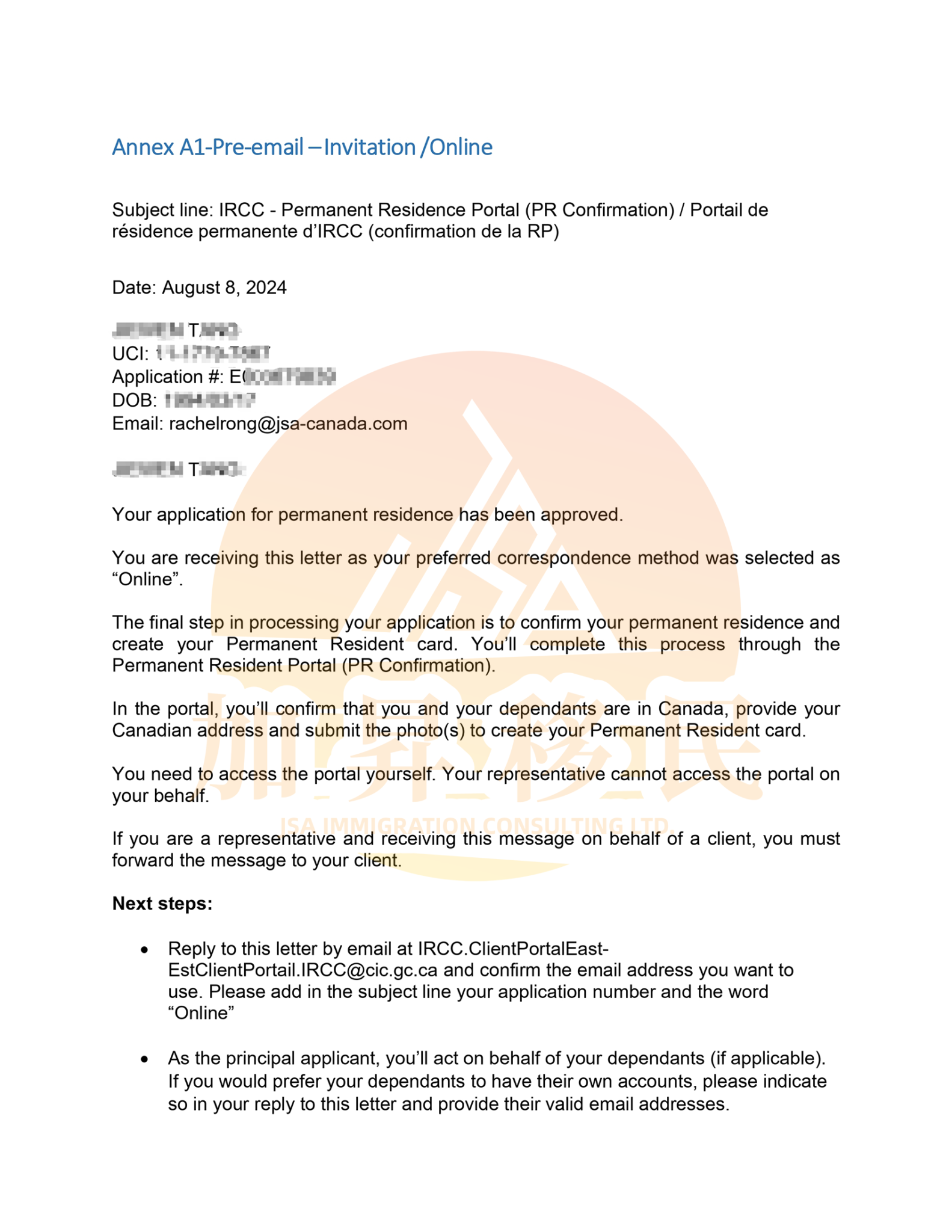 Pr Approval Letter 加昇移民